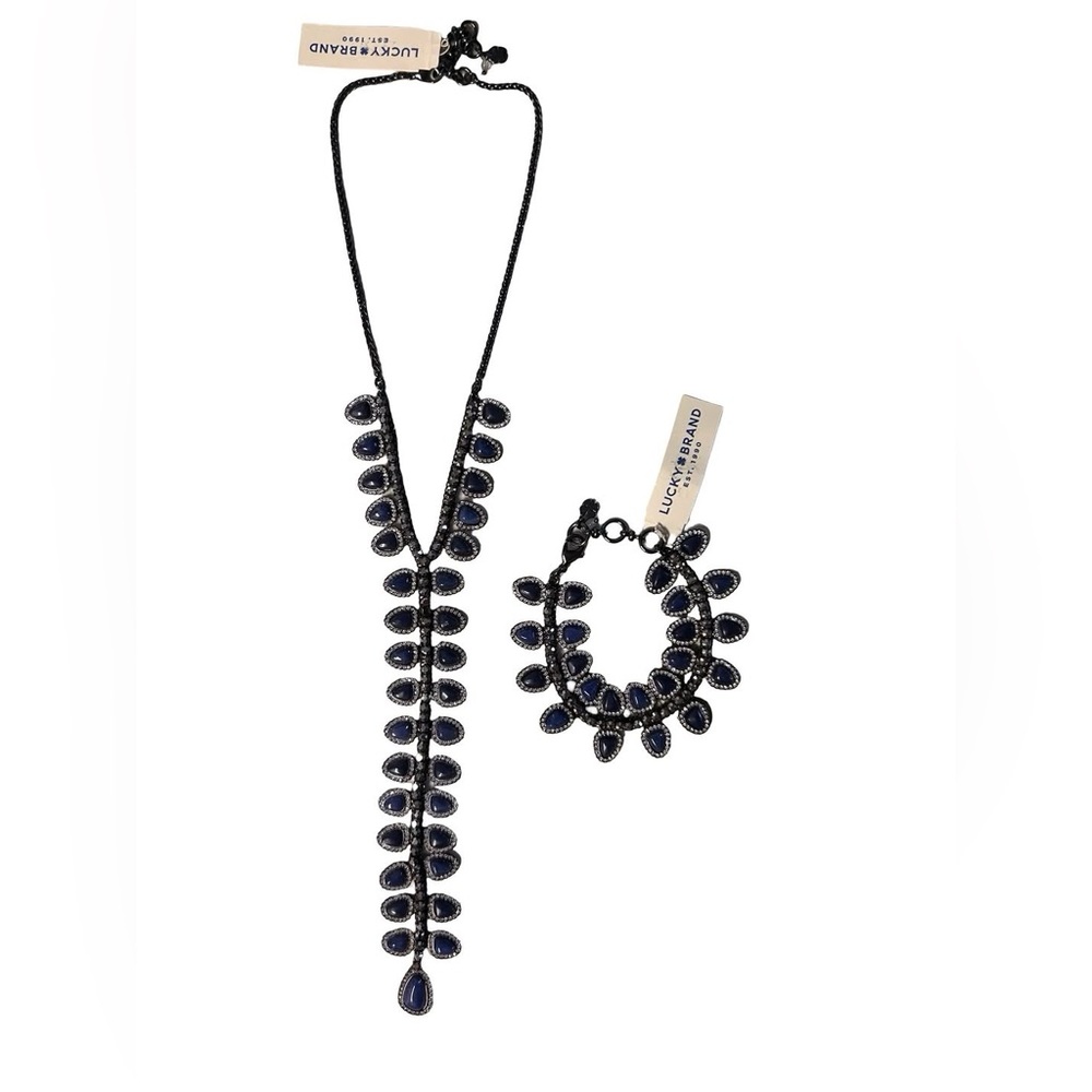 brand new w tags lucky brand, blue, and diamond necklace with matching bracelet
